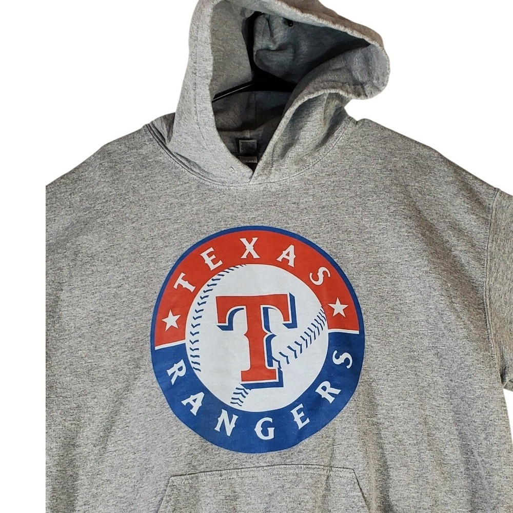 Gildan Texas Rangers Hoodie Mens Large Gray Heavy Blend Baseball Pullover‎ L